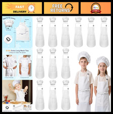 Kids Chef Apron  Hat Set, 24-Piece Adjustable Cooking Outfit for Ages 6-13, Whi