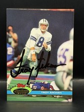 Troy Aikman 1991 Topps Stadium Club #228 Hand Signed Auto Dallas Cowboys HOF