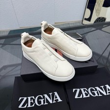 ZEGNA Triple Stitch Off-White Calfskin Leather Men's Sneakers Brand New with Box