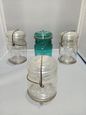 Lot of 4 Vintage Aqua Wire Ball Canning Jars &ndash; Ball Ideal Pint
