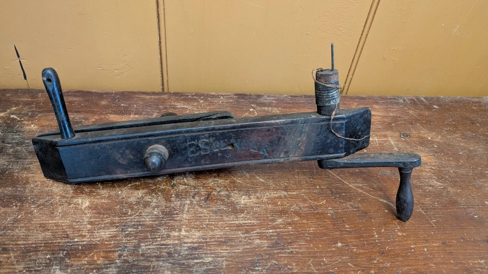 RARE & Early 19thC Antique Primitive E. Spencer Wood Apple Peeler Parer Original