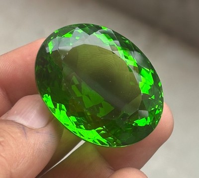 92 Ct Natural Oval Shape Certified Green Peridot Translucent Loose Gemstone
