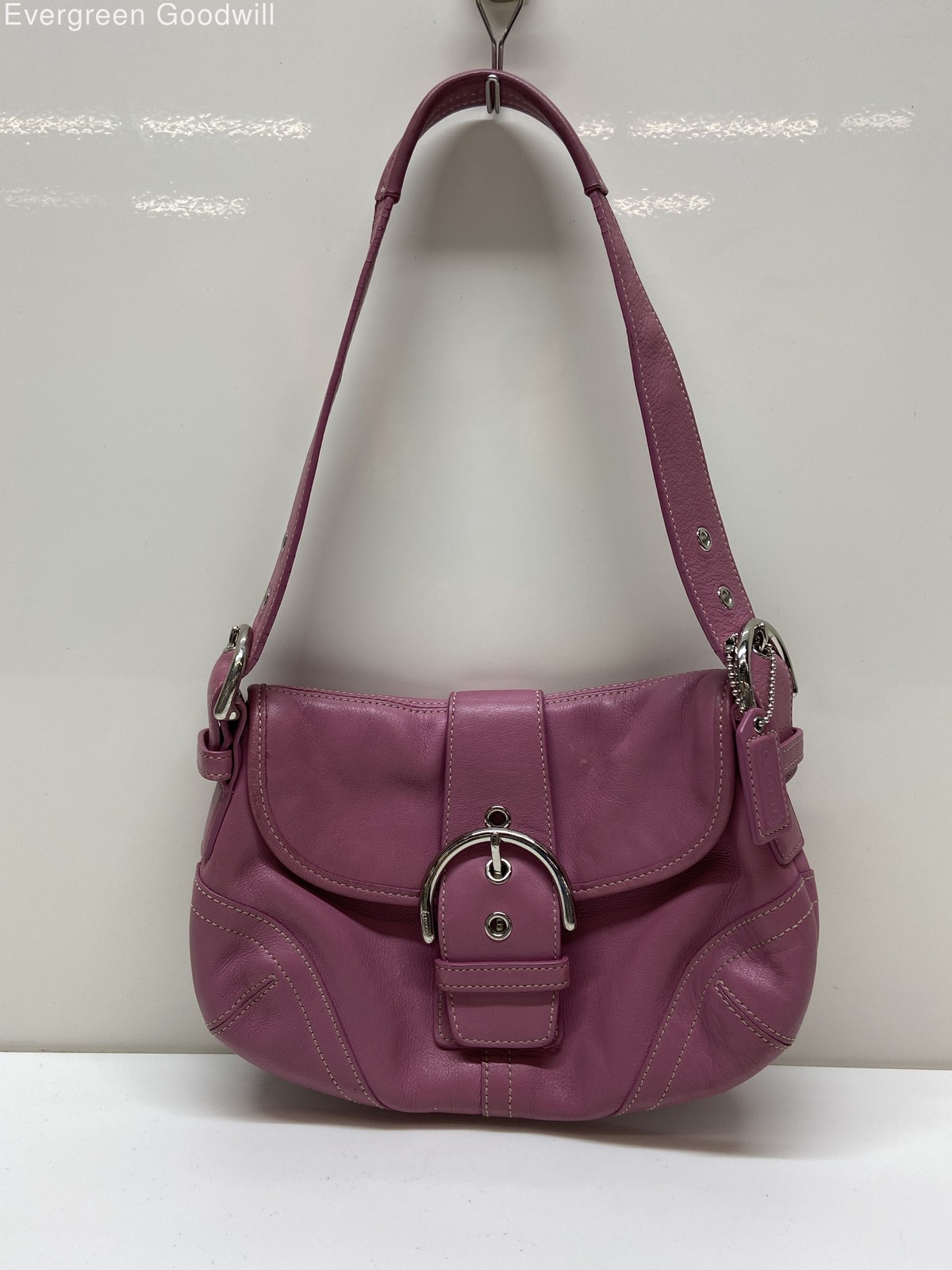 Coach Women's M050-9247 Pink Leather Inner Pockets Buckle Shoulder Bag