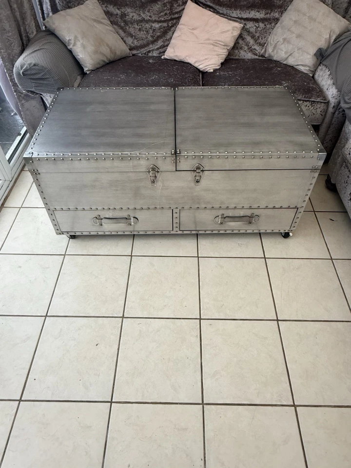 Silver Wooden Wine Cabinet & Coffee Table | Living Room Tables trunk style bar  - Image 2 of 4