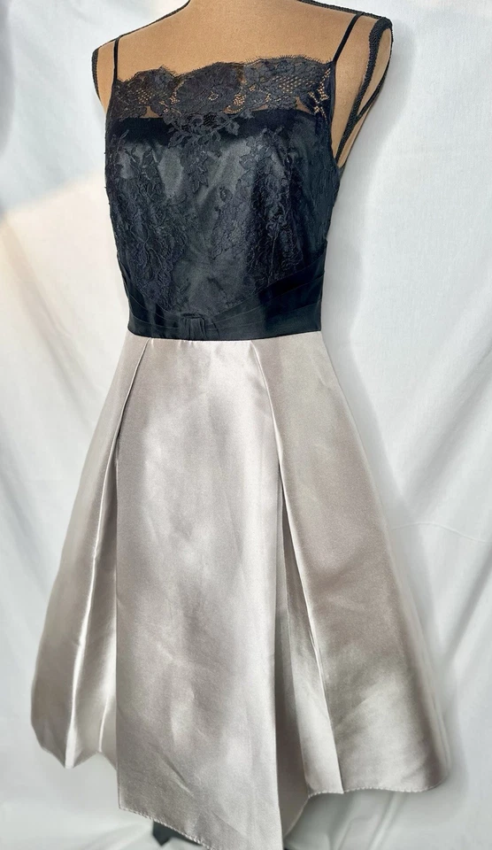 Vestido de cóctel Rickie Freeman Teri Jon negro plateado ajuste acampanado midi; TALLA 4 Foto 3 de 4