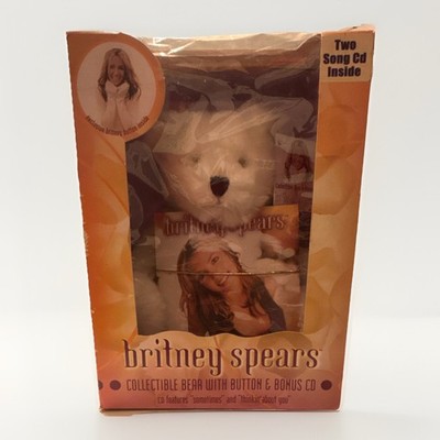Britney Spears 8in White Plush Bear w/ CD, Boxed Vintage Licensed Repro (2000)