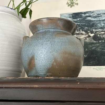 Seagrove Pottery Signed 6  Confit Jar Blue And Brown Glaze Vase