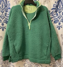 WOMENS AERIE Green Sherpa Pullover Sweatshirt With Pockets Size S