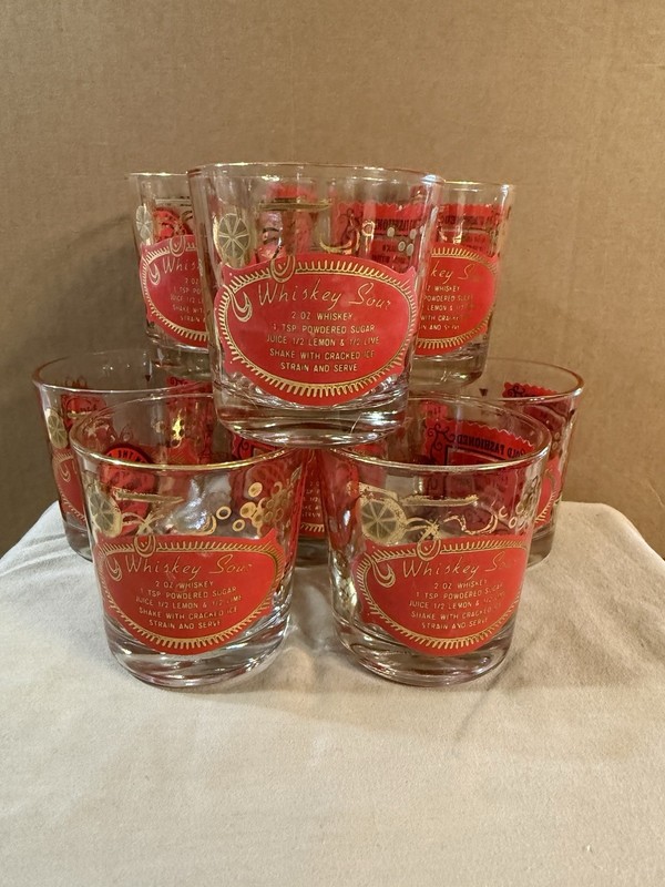 Vintage Jeanette Glass Low Ball Glasses With Recipes- Set Of 8