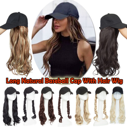 Baseball Hat Cap with Fake Hair Synthetic Long Wavy Hair Wigs Caps for  Women US | eBay