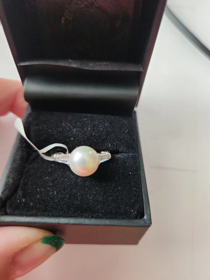 Nuevo con etiquetas Anillo Joyas Fragantes Tono Plata Perla y Cristal Transparente Talla 7 Foto 4 de 4