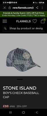 Stone Island Junior Boys Cap Size CHECK Green Pluple Genuine Adjustable  Nylon UK