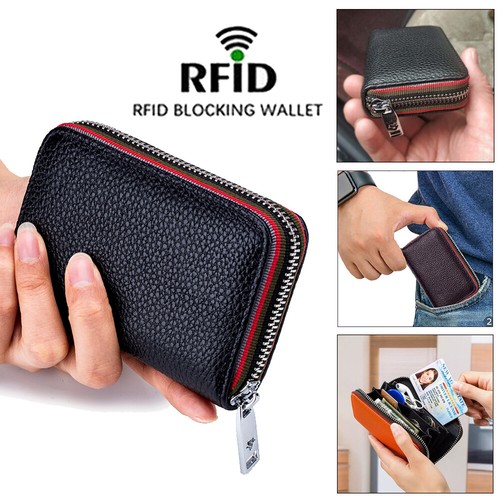 RFID Blocking Women’s Genuine Leather Wallet Credit Card Holder Zipper Pocket