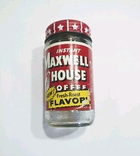 Maxwell House Coffee Glass jar with paper label and metal lid Vintage Prop