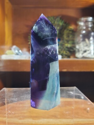 140 Grams Fluorite Purple & Green Tower Crystal Wand Point 3-1/4'' Tall