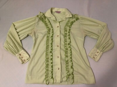 H Bar C California Ranch Wear Pearl Snap Accordion Sleeve Shirt Size 34 70 s VTG