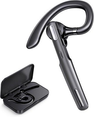 Bluetooth Headset Wireless V5.0 Hands-Free Earpiece with Mic Gray