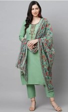 Indian Wear ; Women Ethnic Embroidered Cotton Kurta Trouser with printed dupatta