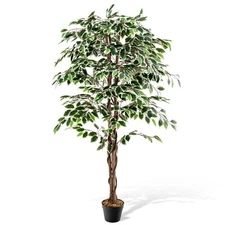 GOFLAME 63 Inch Artificial Ficus Tree, Tall Silk Fake Ficus Tree in Pot with ...