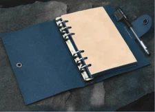 A6 loose leaf Writing note Notebook Retro Diary Notepad cow leather blue Q397