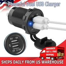 12V Car Cigarette Lighter Socket Dual 2.1A USB Port Charger Power Outlet LED USA