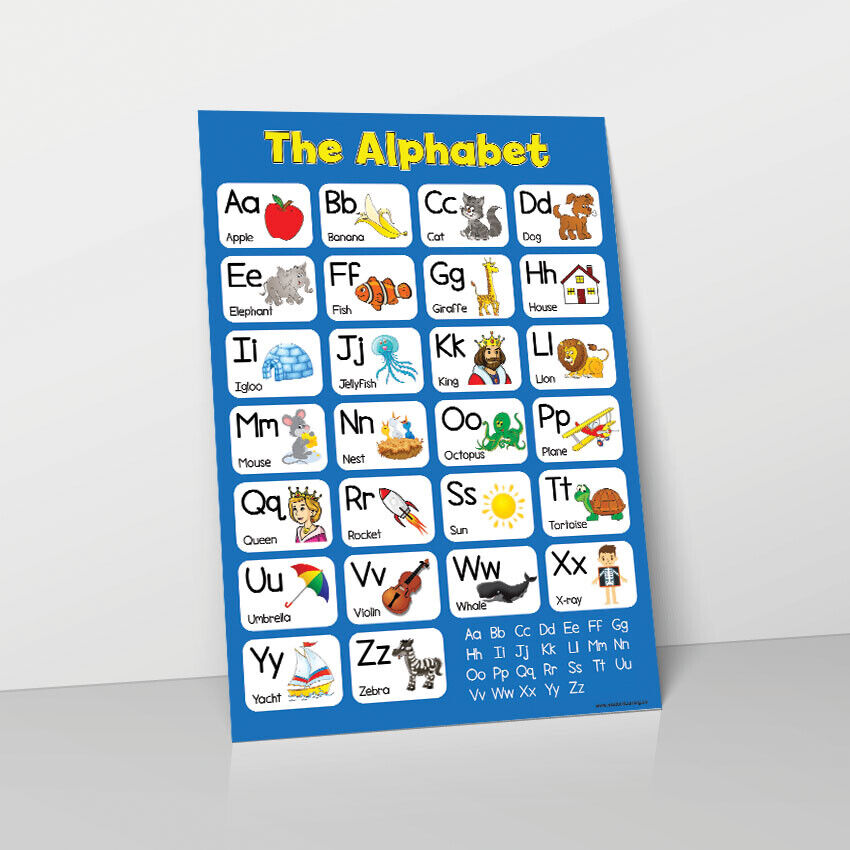 ALPHABET LEARN CHILDRENS REVISION POSTER WALL CHART ABC CHILDS BLUE KIDS A-Z