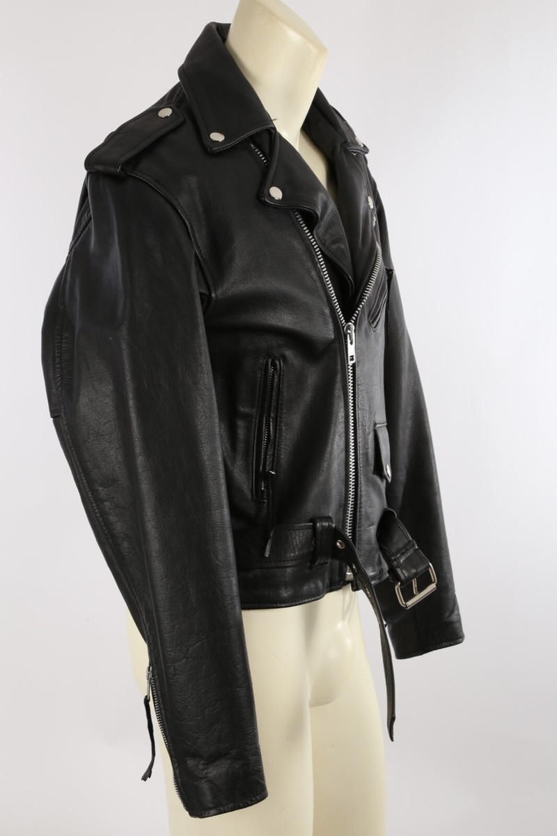 Vintage Interstate Black Leather Motorcycle Jacket Size 40
