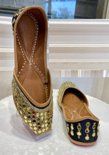 Women Indian ethnic Punjabi Jutti mojari Bellies US size 5-10 Black Mirror flat