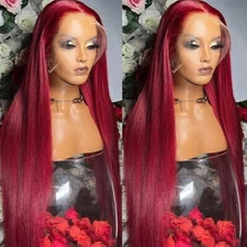 Women Lace Front Wig Red Long Straight Synthetic Hair Wigs Heat Resistant Party