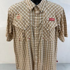 Magellan Shiner Beer Shirt Mens Small Brown Plaid Fish Gear Spoetzl Brewery TX