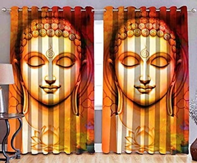 Set of 2 Polyester 3D Digital Printed Eyelet Curtain for Door Lord Buddha 7ft