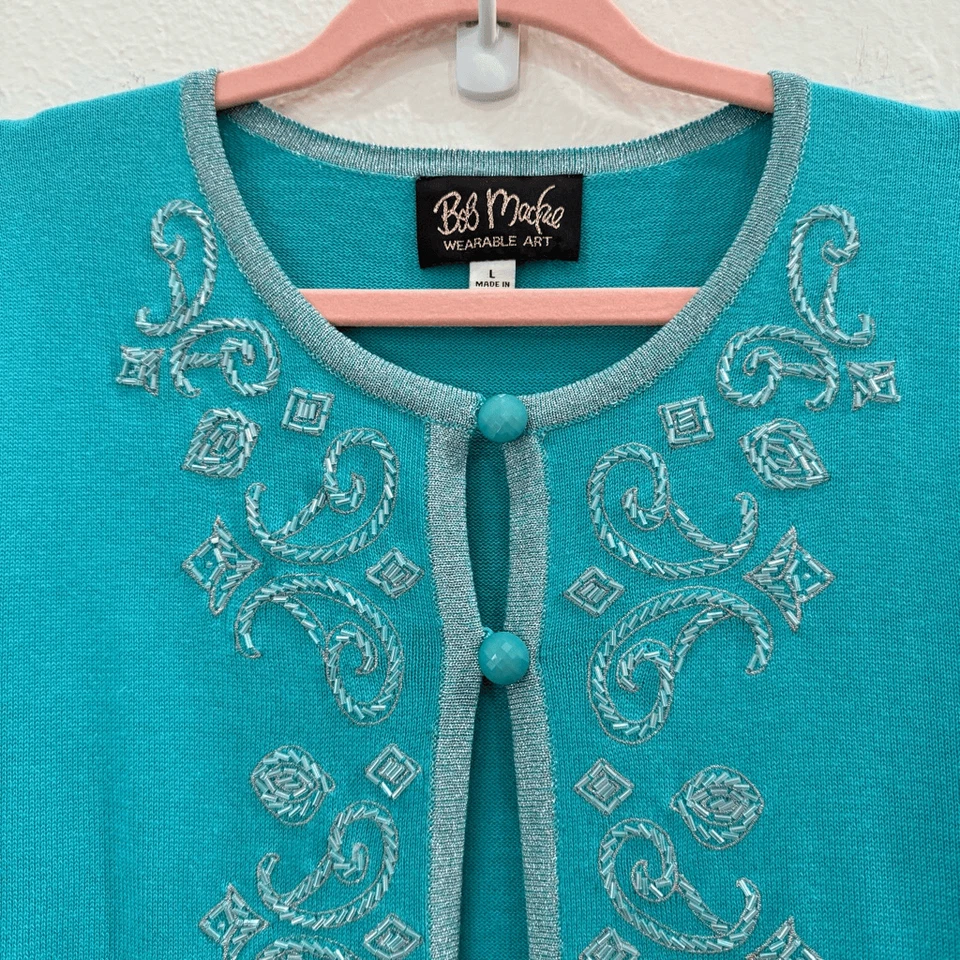 Suéter Cárdigan Bob Mackie Usable Art Para Mujer Talla Grande Bordado Azul Foto 2 de 4