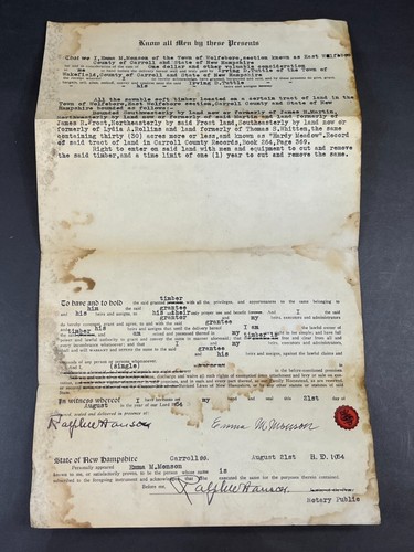 Wolfeboro NH New Hampsire 1954 LUMBER Sale Warrantee Deed Monson Tuttle Name