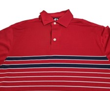 FootJoy Striped Stretch Polo Golf Shirt Men's Size Large Red White Navy EUC
