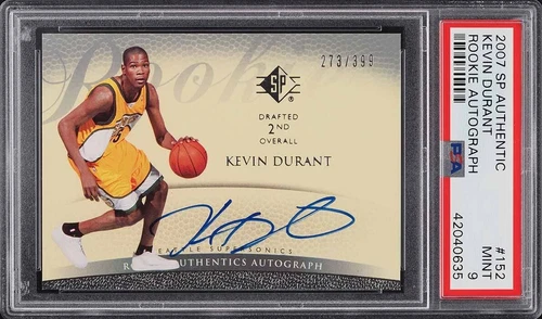 2007 SP Authentic Kevin Durant On Card AUTO Rookie RC SERIAL NUMBERED/399 PSA 9 