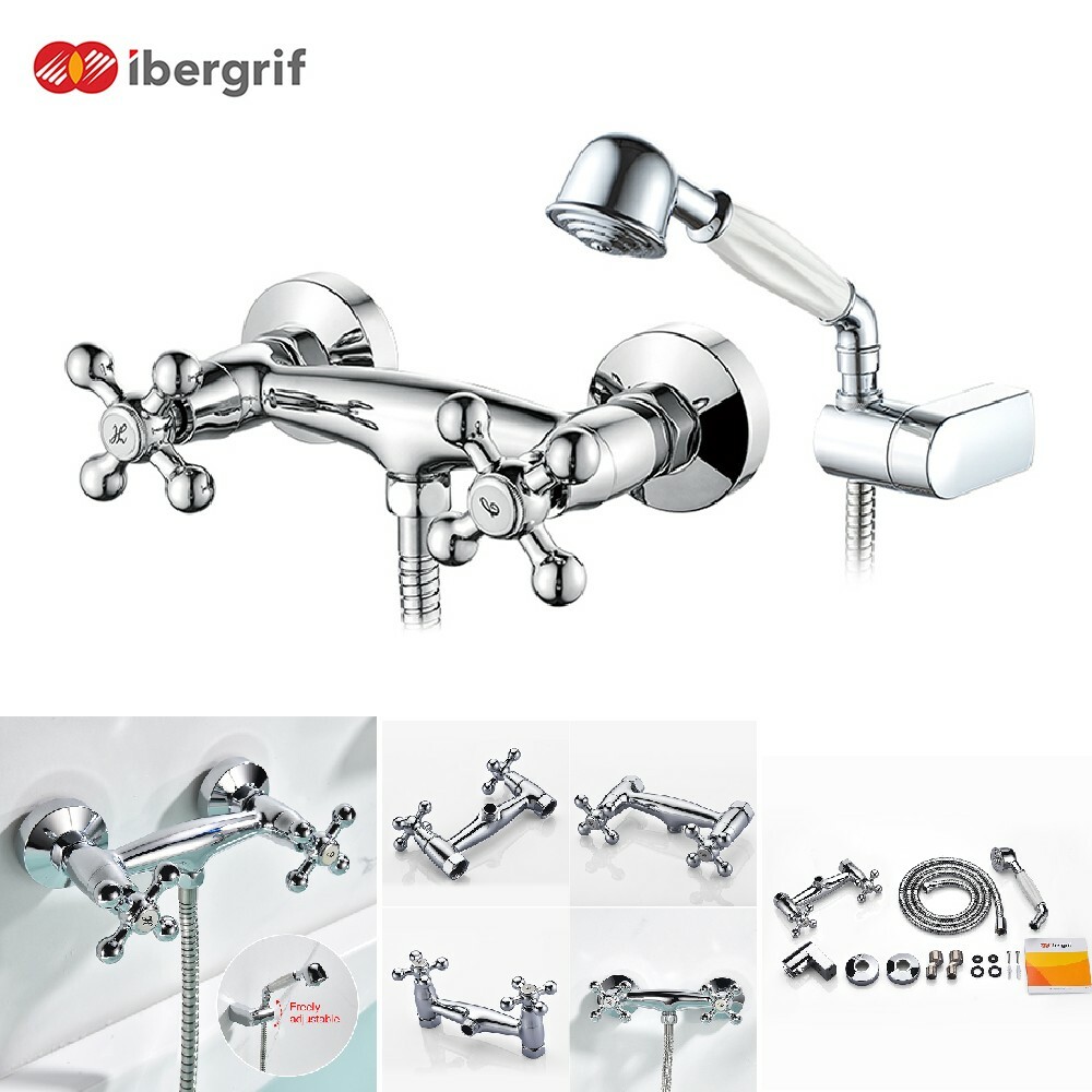 Ibergrif Grifo de Ducha Mezclador de Baño Retro con Alcachofa Soporte Manguera