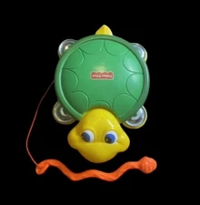 Fisher Price TURTLE TAMBOURINE Drum Preschool Musical Music Toy Snake Stick 1999