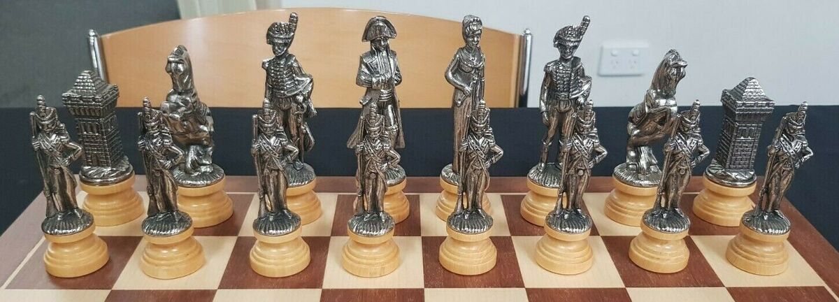 Large Napoleon Theme Chess Set with Brass & Nickel Pieces by Italfama