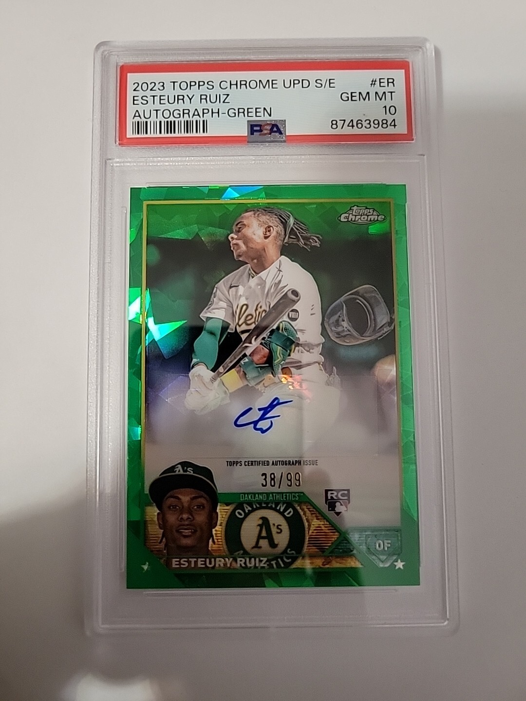 2023 Topps Chrome Update Sapphire Esteury Ruiz Green Rookie Auto #38/99 - PSA 10