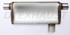 409 Stainless Muffler Offset Body Inlet 2.5 Dual Outlet 2.5 Length 18 4x9