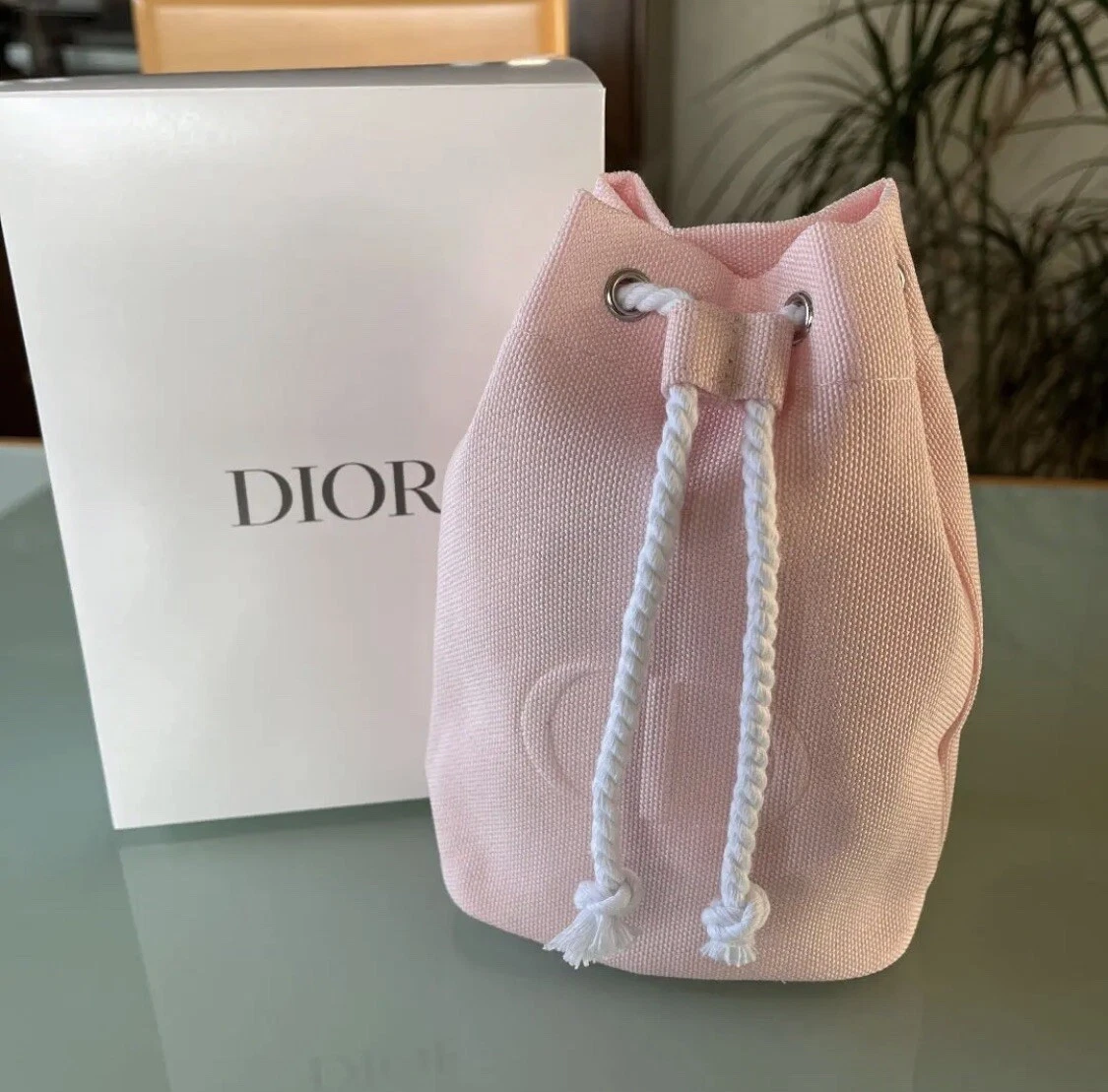 Christian Dior Novelty Makeup Pouch Pink Canvas Drawstring bag 17×11×6cm