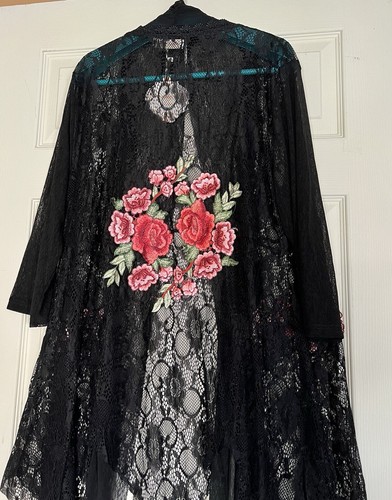 Women Sexy Black Hollow Lace Spliced Kimono SZ:XL. NWT - Picture 3 of 4
