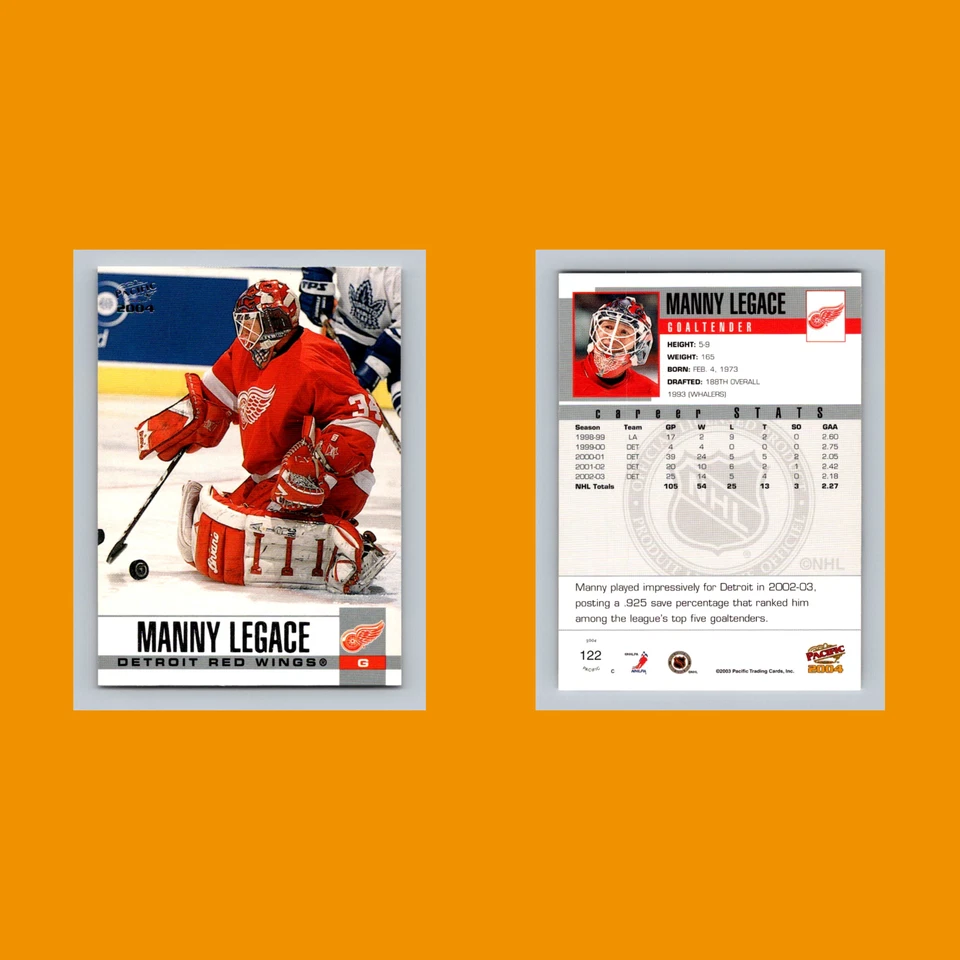 Manny Legace #122 2003-04 Pacific Detroit Red Wings Hockey Card NHL - Image 3 of 3
