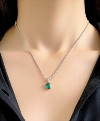 Natural Emerald Sterling Silver Pendant Necklace - Colombian Oval Gemstone