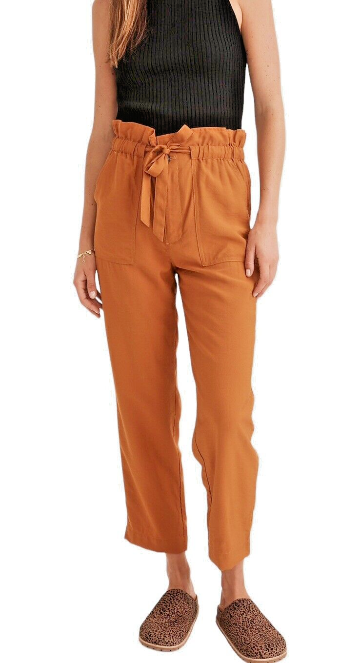 Madewell Dunaway Paperbag Pants Women Small Terracotta Crop High Rise Waist Tie