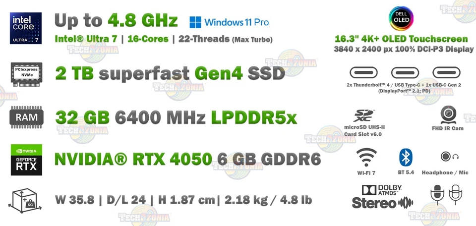 Dell XPS 9640 16.3″ Inch OLED 4K+ Touch Laptop 32GB RAM RTX 4050 2TB SSD Ultra 7 - Image 3 of 4