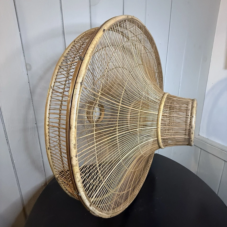  "Pantalla de lámpara colgante vintage de bambú - luz de techo boho de mediados de siglo de 26""" Foto 3 de 4