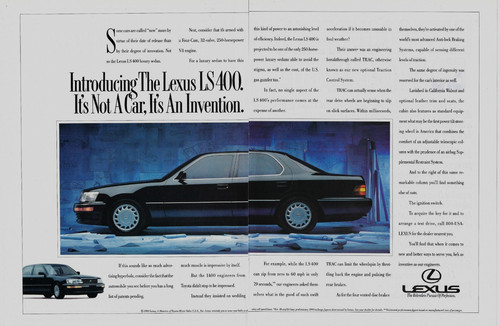 1990 Lexus LS400 It's an Invention Black Sedan 250hp Original Color Print Ad