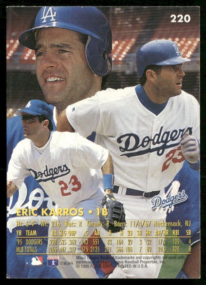 1995 Ultra Gold Medallion Eric Karros Los Angeles Dodgers #220 - Image 2 of 2