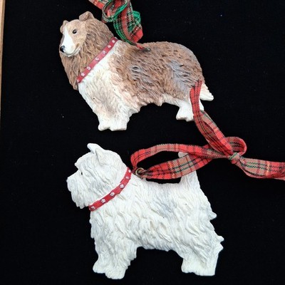 Dandy Dogs Kurt Adler 2 Resin Collie Terrier Dog Christmas Ornaments 3.25  